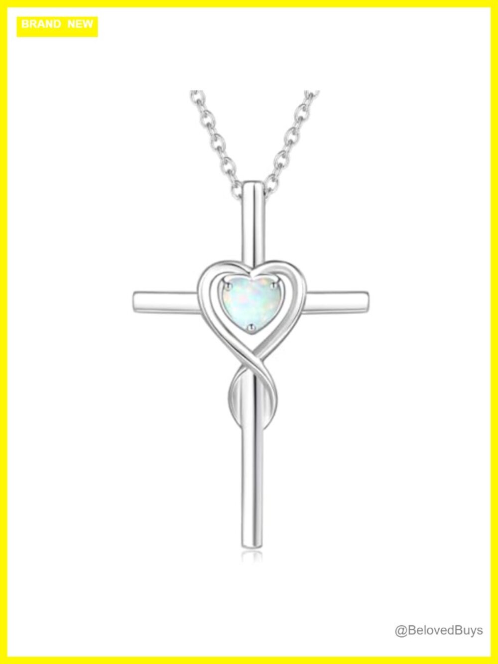 Sterling Silver October Birthstone Opal Cross Necklace 16+2 Inch